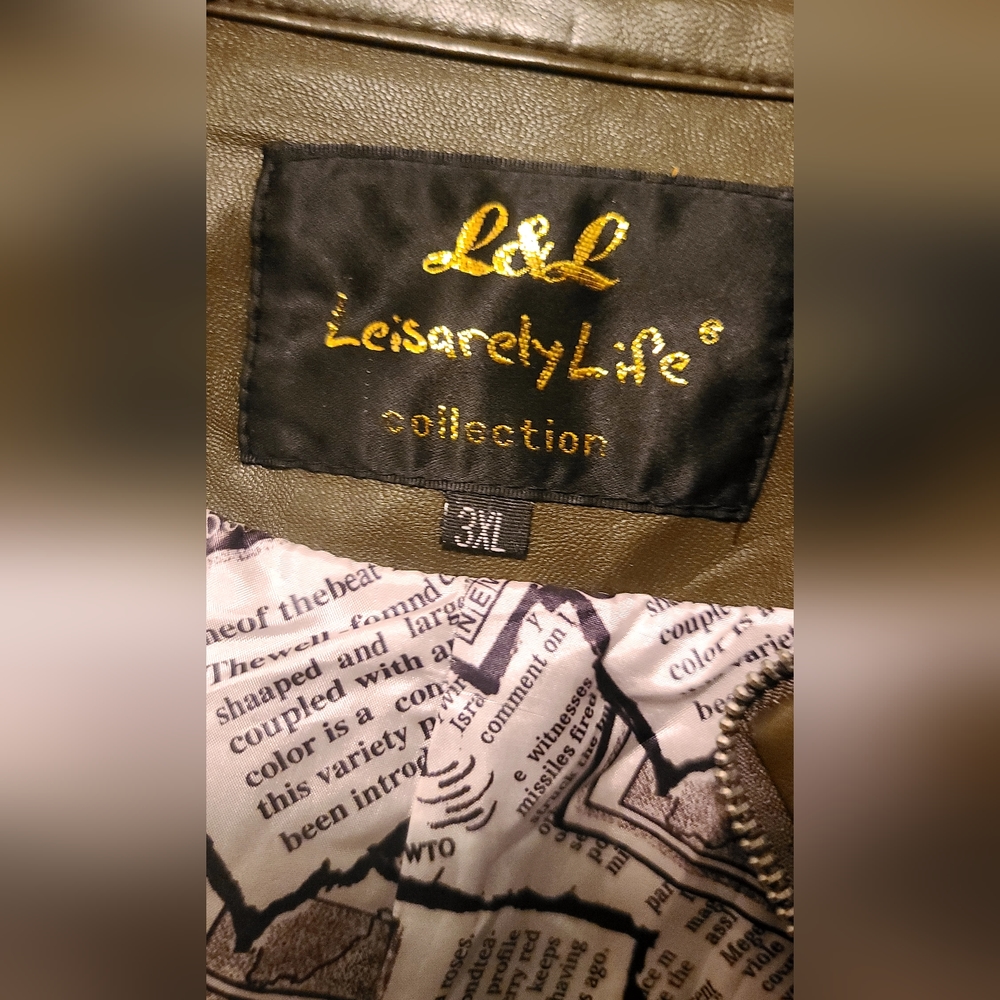 L&L Leisarely Life Collection Olive green Studded lined vegan leather jacket SzM - Picture 15 of 15